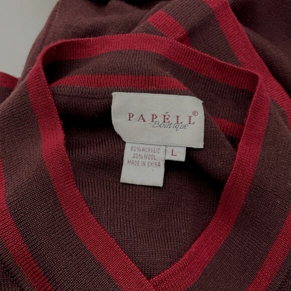 Papell Boutique Long Sleeve Brown Red V-Neck Wool Blend Sweater Dress w/Belt LG - Picture 4 of 6